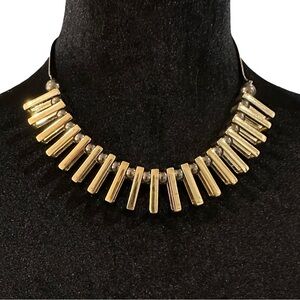 Statement Necklace Tribal Style Hematite Beaded Gold Tone Egyptian Bib